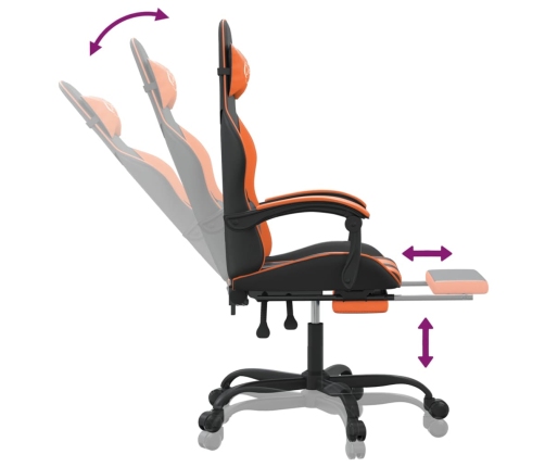 Silla gaming giratoria reposapiés cuero sintético negro naranja