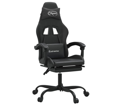 Silla gaming giratoria y reposapiés cuero sintético negro