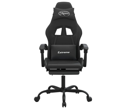 Silla gaming giratoria y reposapiés cuero sintético negro