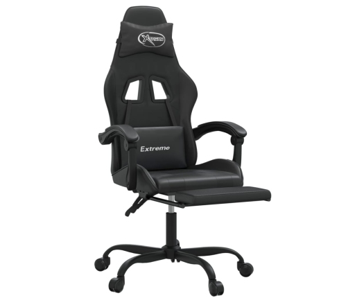 Silla gaming giratoria y reposapiés cuero sintético negro