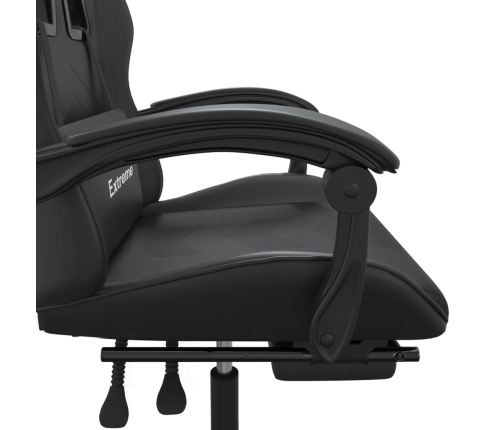 Silla gaming giratoria y reposapiés cuero sintético negro