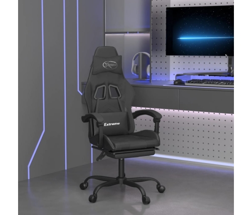 Silla gaming giratoria y reposapiés cuero sintético negro