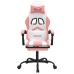 Silla gaming giratoria y reposapiés cuero sintético blanco rosa