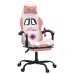 Silla gaming giratoria y reposapiés cuero sintético blanco rosa