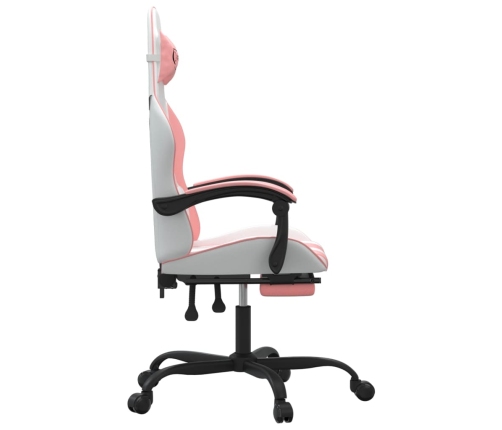 Silla gaming giratoria y reposapiés cuero sintético blanco rosa