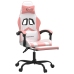 Silla gaming giratoria y reposapiés cuero sintético blanco rosa