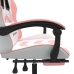 Silla gaming giratoria y reposapiés cuero sintético blanco rosa