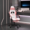 Silla gaming giratoria y reposapiés cuero sintético blanco rosa