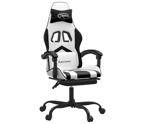 Silla gaming giratoria reposapiés cuero sintético blanco negro