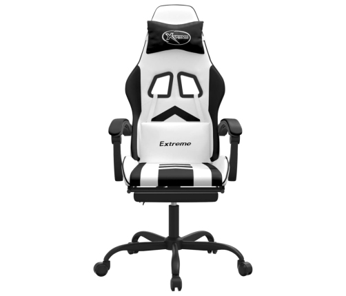 Silla gaming giratoria reposapiés cuero sintético blanco negro