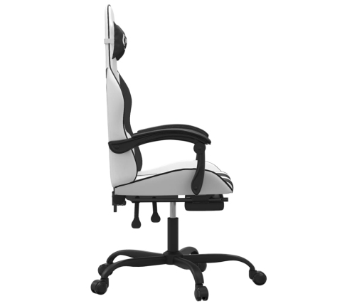 Silla gaming giratoria reposapiés cuero sintético blanco negro