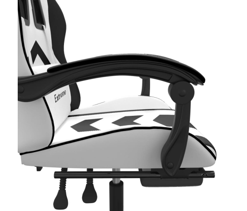 Silla gaming giratoria reposapiés cuero sintético blanco negro