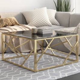 Mesa de centro dorada acero inoxidable y vidrio templado