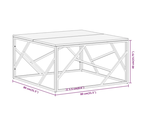 Mesa de centro de acero inoxidable plateado y madera maciza