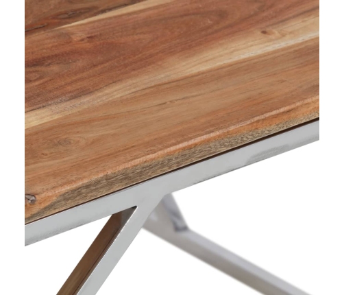 vidaXL Mesa de centro acero inoxidable plateado y madera maciza acacia