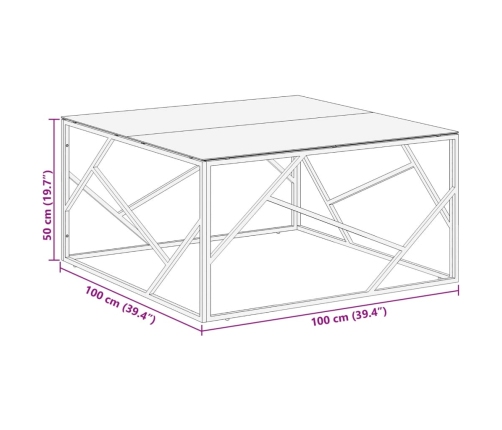 Mesa de centro plateada acero inoxidable y vidrio templado