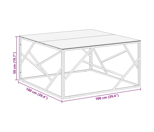 Mesa de centro dorada acero inoxidable y vidrio templado