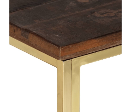 Mesa de centro acero inoxidable madera maciza traviesa dorado