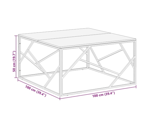 Mesa de centro acero inoxidable madera maciza traviesa dorado