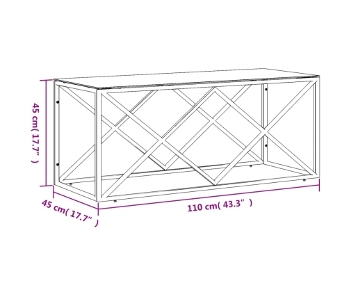 Mesa de centro acero inoxidable y vidrio 110x45x45 cm