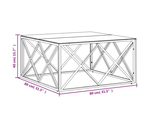 Mesa de centro acero inoxidable y vidrio 80x80x40 cm