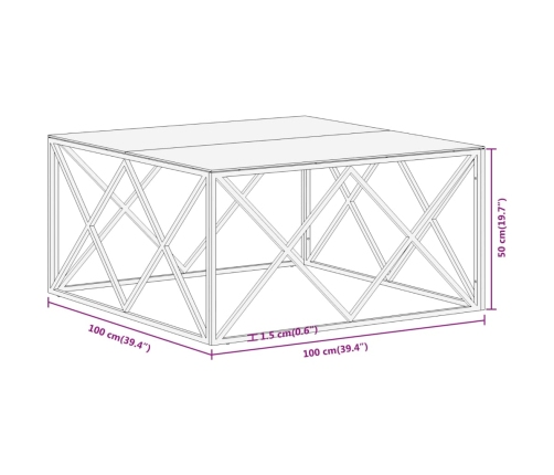 Mesa de centro dorada acero inoxidable y vidrio templado