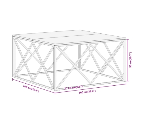 Mesa de centro de acero inoxidable plateado y madera maciza