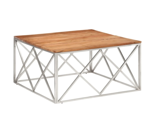 Mesa de centro acero inoxidable plateado y madera maciza acacia