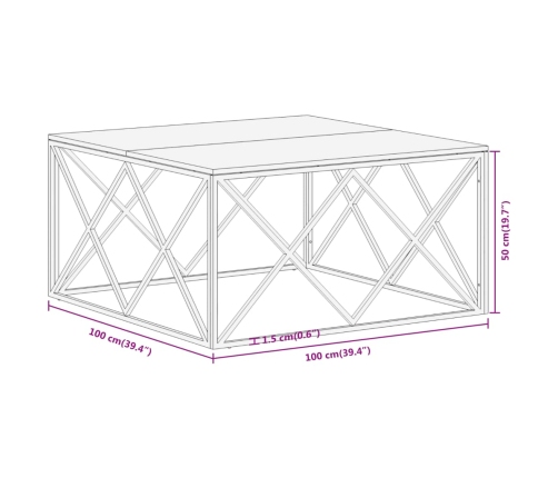 Mesa de centro acero inoxidable plateado y madera maciza acacia