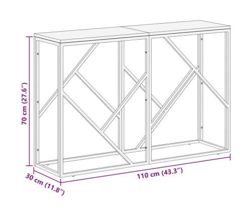 Mesa consola acero inoxidable madera maciza traviesa plateado