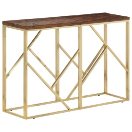 Mesa consola acero inoxidable madera maciza traviesa dorado