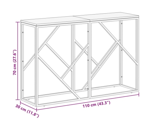 Mesa consola acero inoxidable y madera maciza acacia plateada