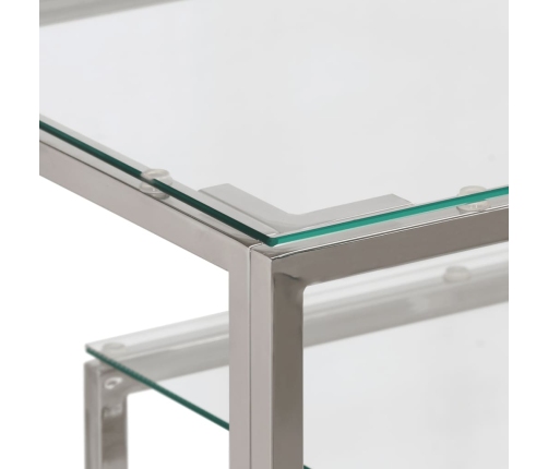 Mesa consola acero inoxidable plateado y vidrio templado