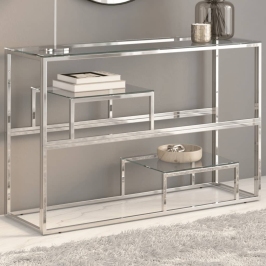 Mesa consola acero inoxidable plateado y vidrio templado