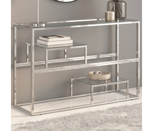 Mesa consola acero inoxidable plateado y vidrio templado