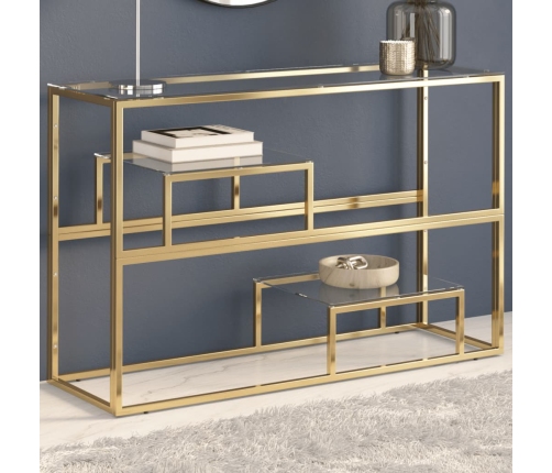 Mesa consola acero inoxidable dorado y vidrio templado