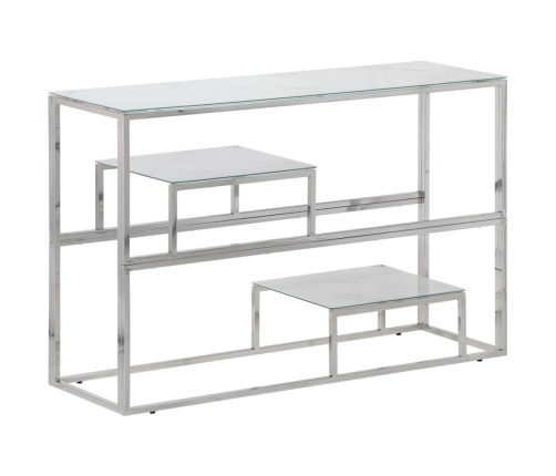 Mesa consola acero inoxidable plateado y vidrio templado