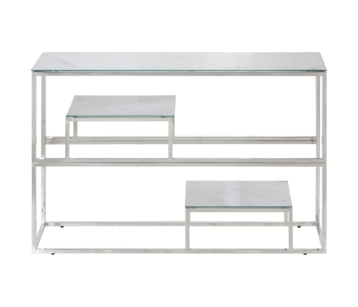 Mesa consola acero inoxidable plateado y vidrio templado