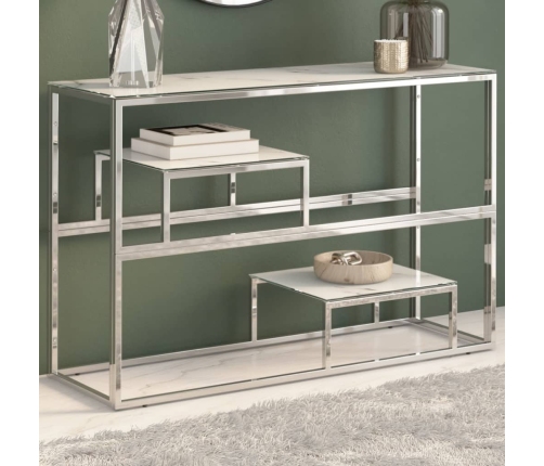 Mesa consola acero inoxidable plateado y vidrio templado