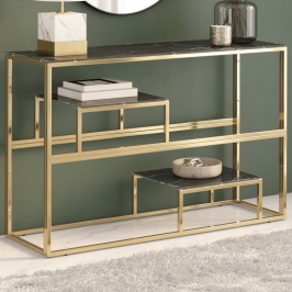 Mesa consola acero inoxidable dorado y vidrio templado