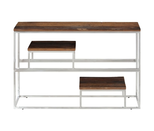 Mesa consola de acero inoxidable plateado y madera maciza