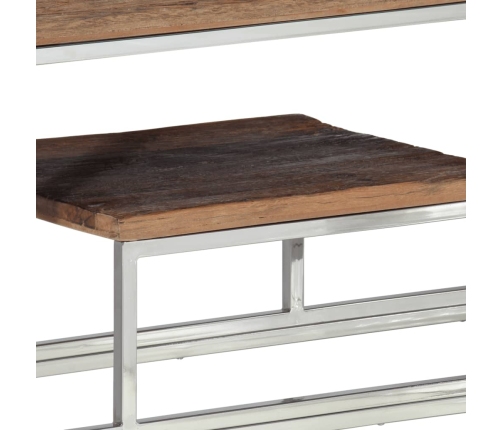 Mesa consola de acero inoxidable plateado y madera maciza