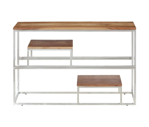 Mesa consola acero inoxidable plateado y madera maciza acacia