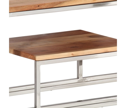 Mesa consola acero inoxidable plateado y madera maciza acacia