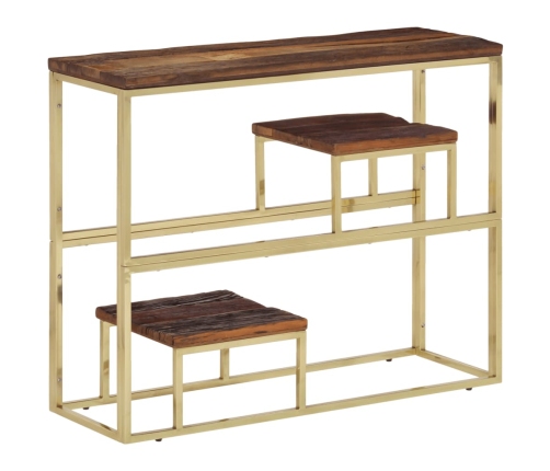 Mesa consola acero inoxidable madera maciza traviesa dorado