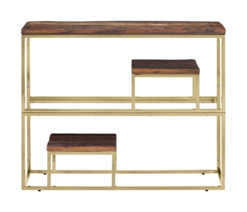 Mesa consola acero inoxidable madera maciza traviesa dorado