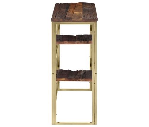 Mesa consola acero inoxidable madera maciza traviesa dorado
