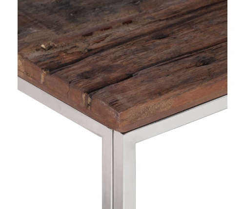 Mesa de centro acero inoxidable madera maciza traviesa plateado