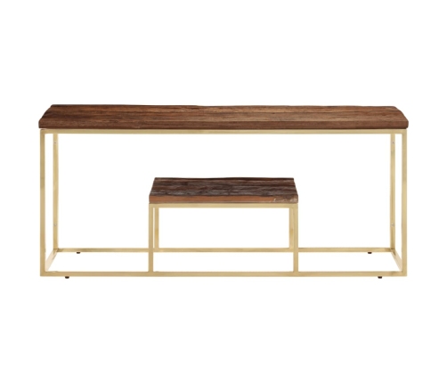 Mesa de centro acero inoxidable madera maciza traviesa dorado