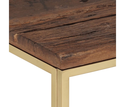 Mesa de centro acero inoxidable madera maciza traviesa dorado